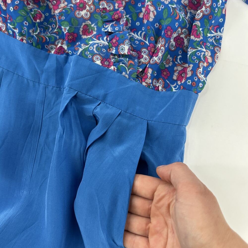Boden Melody Silk Blend Jumpsuit Womens Size 4 Blue Floral Ruffle - Picture 13 of 15